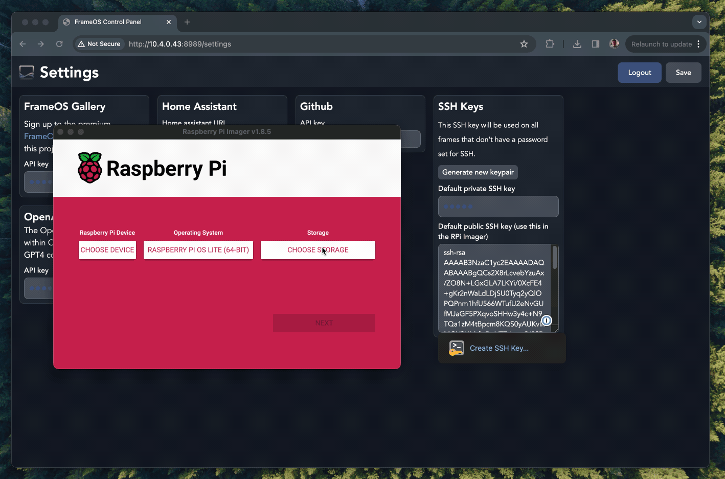 SSH key settings in the imager